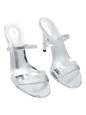 Shultz Jessica Mule 4 Inch Stiletto Sandal Metallic Silver Sz 6.5M